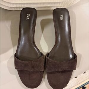 ZARA Dark Brown Suede Slide Mules